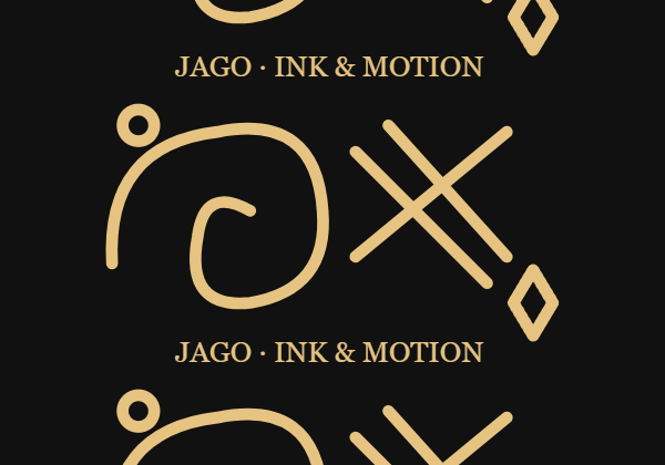 Gold lettering and marks arranged in a continuous scrolling strip